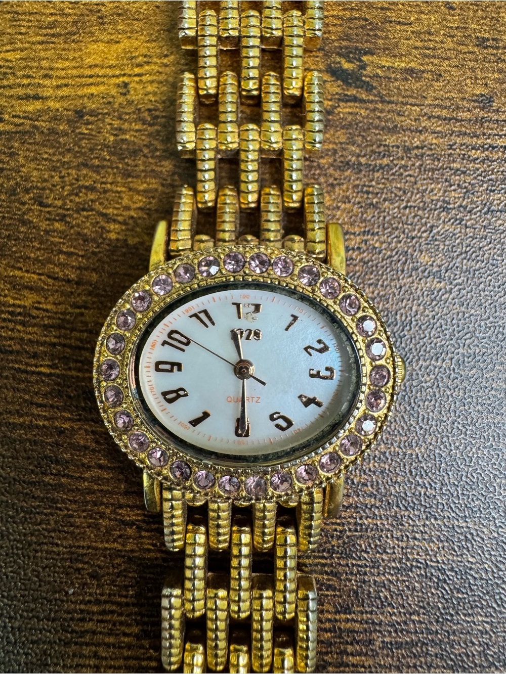 1928 Gold-Tone Women's Bracelet Watch with Pink Crystal Accents